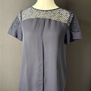 Zara Basic Top Blouse Blue W Crochet Elegant XS Office Casual